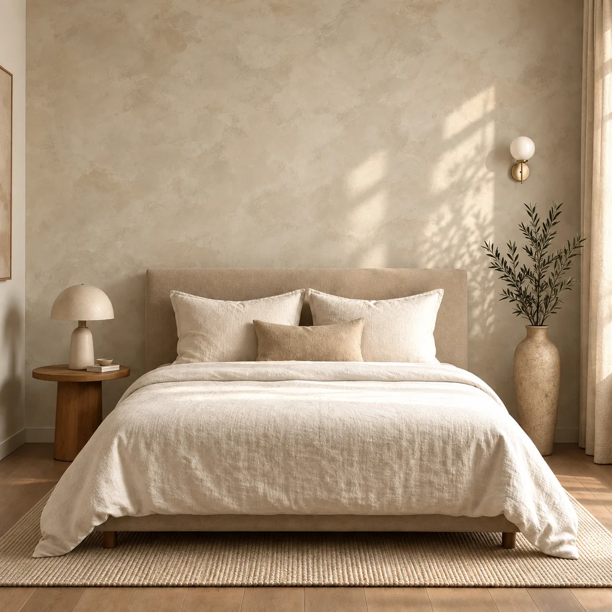The same bedroom after a hand-applied decorative wall finish