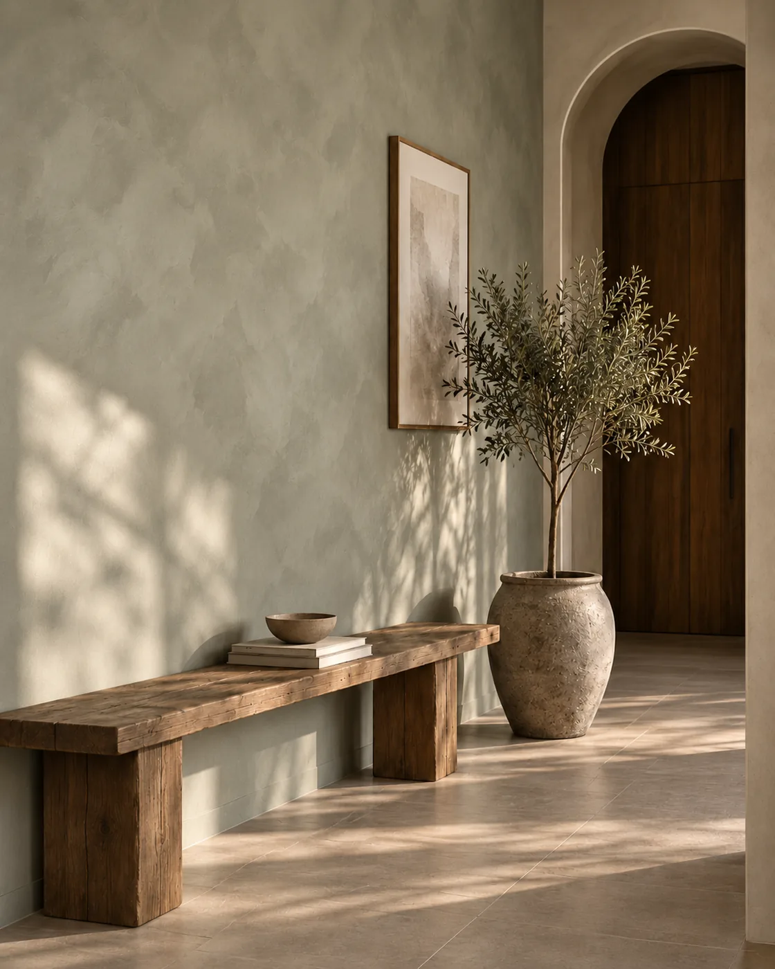 Limewash paint sage entryway by Artelime