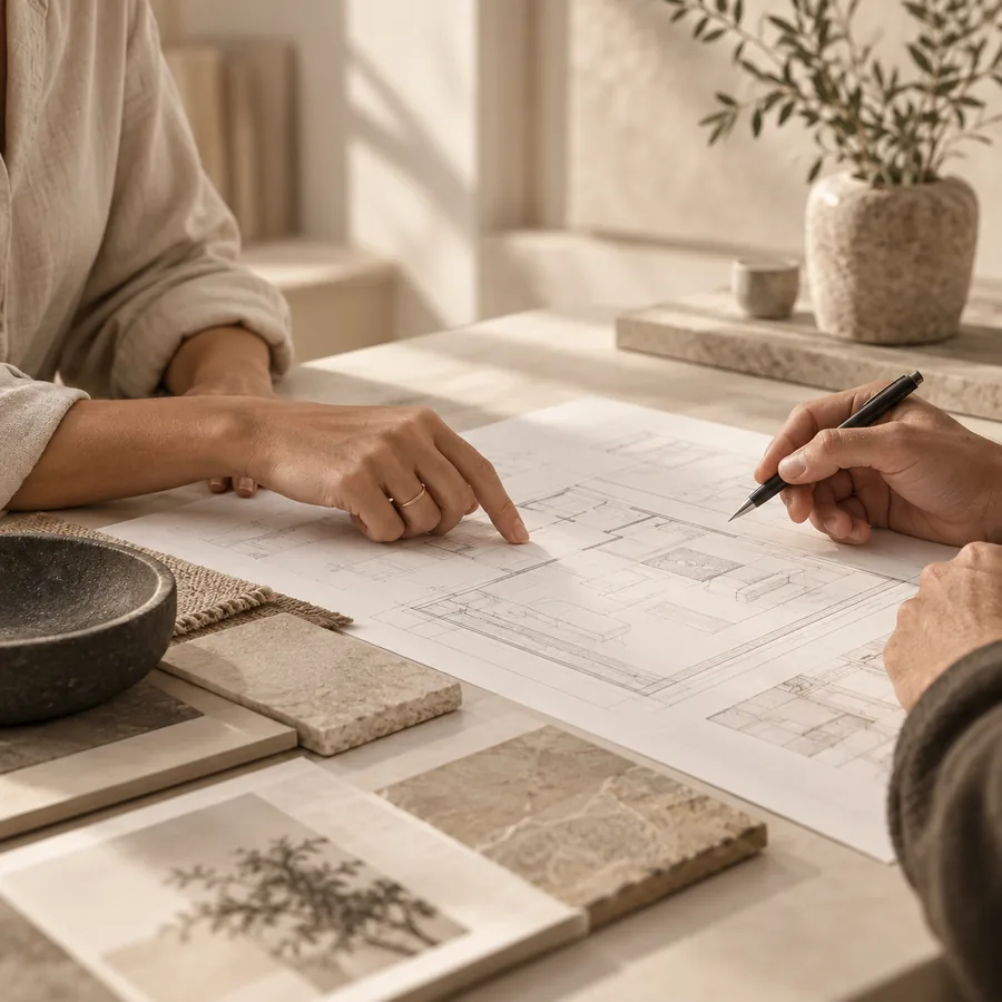 Artisan consultation discussing finish samples with a Toronto homeowner