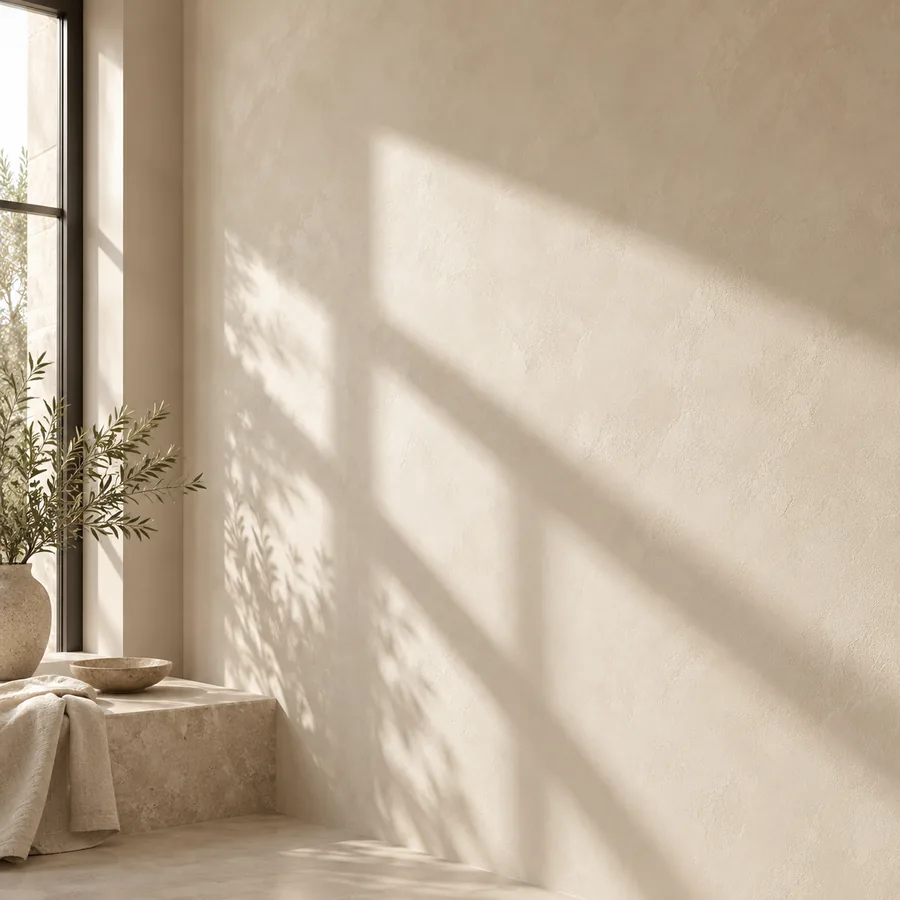 Wall being prepared and primed before a decorative plaster application