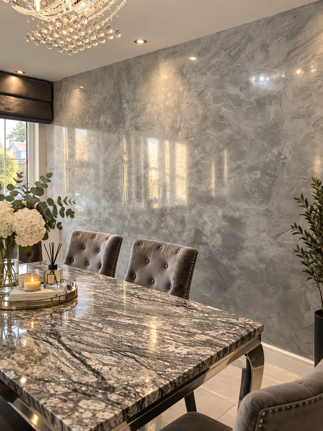 Venetian plaster polished dining room wall by Artelime